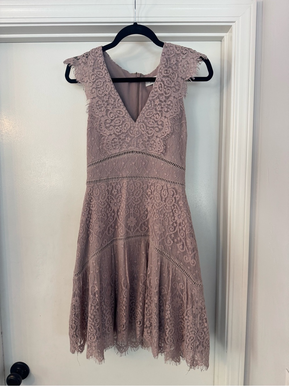Adelyn Rae Mauve Lace Midi Dress with V-Neck